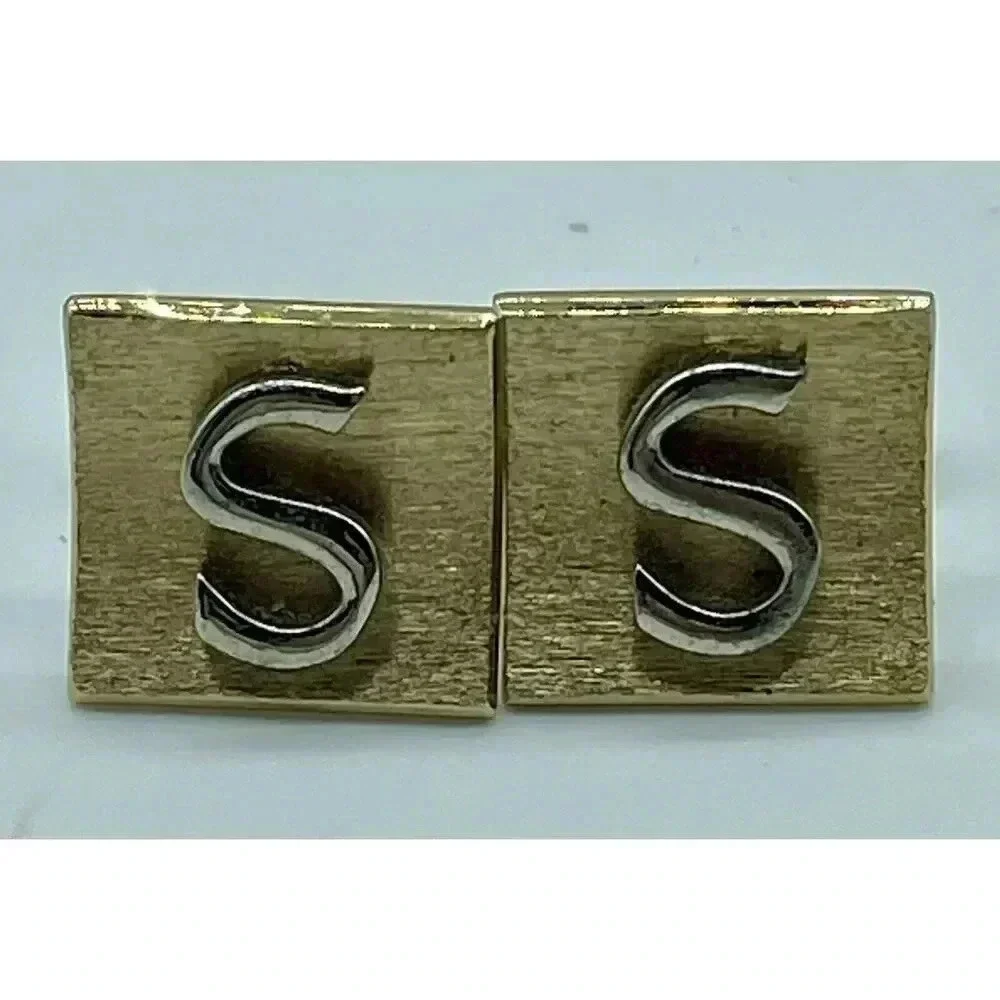 Swank Ambassador‎ Vintage 1950s Style Cufflinks Letter S Initial Cuff Links